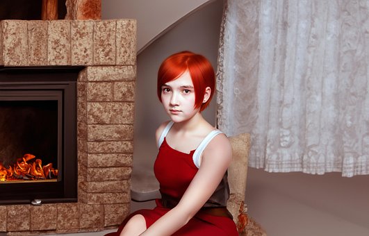 Niño, Niña, Sala De Estar, Rojo, Hogar