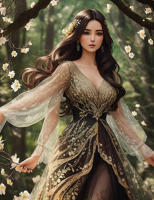 Free ai generated woman flowers illustration