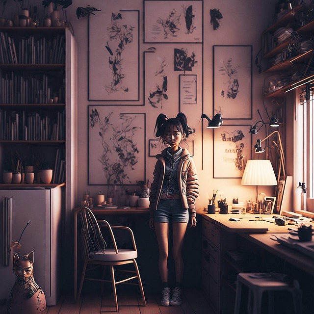 Ai Gegenereerd, Meisje, Kamer, Bureau