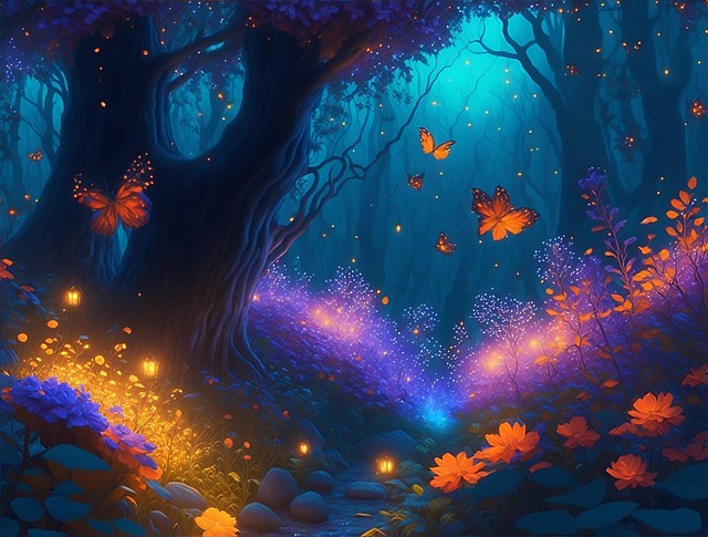 Wald, Nacht, Magie, Glühwürmchen