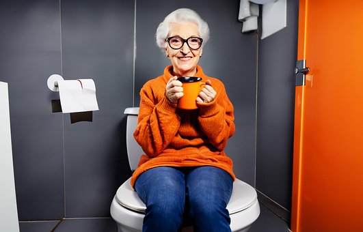 Ai Generado, Mujer, Café, Taza, Inodoro