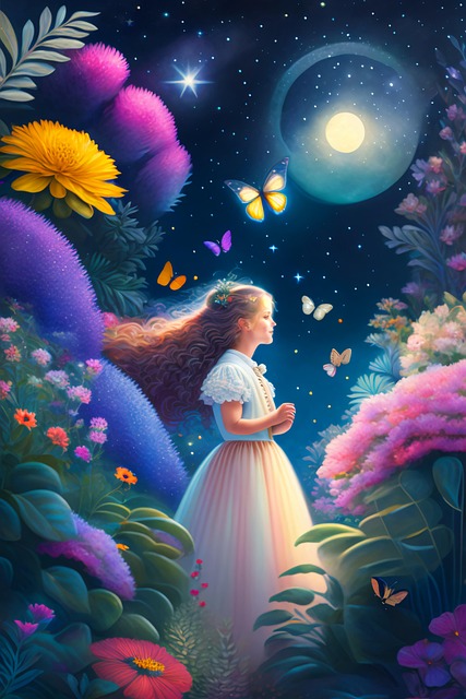 Free highly detailed happy woman flower garden illustration