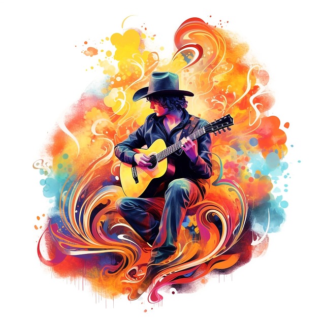 Free cowboy sitting playing guitar illustration