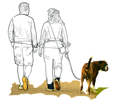 Laufen, Paar, Hund, Bummel, Haustier