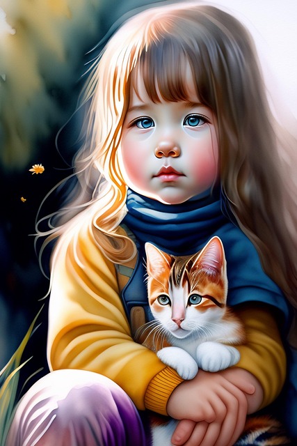 Free ai generated little girl cat illustration