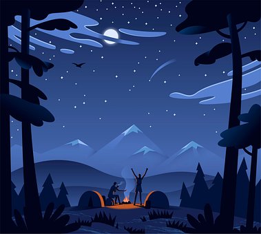 Menschen, Camping, Nacht, Lagerfeuer
