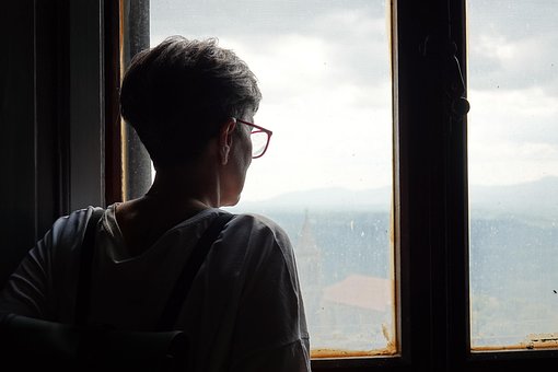 Fenster, Frau, Panorama, Berge