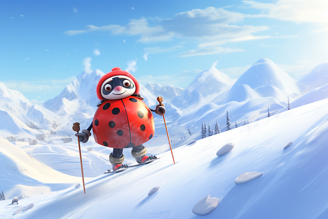 Free ladybug beetle ski illustration