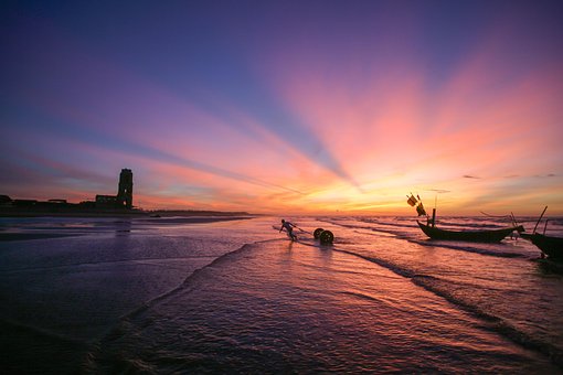 Boot, Sonnenuntergang, Meer, Strand