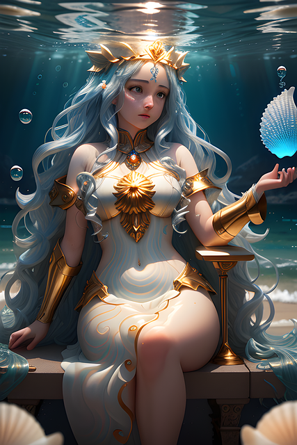 Free sea goddess wavy hair nature illustration