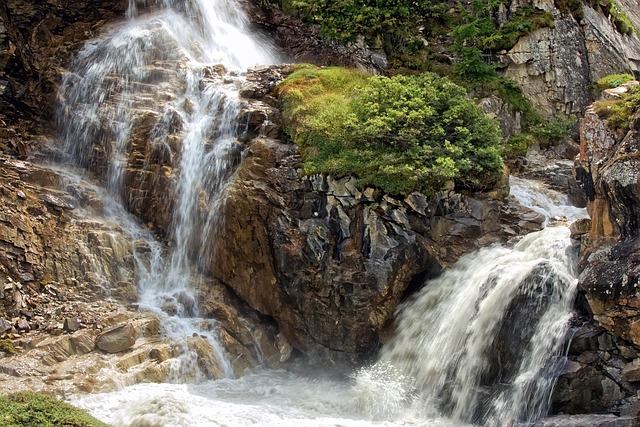 rocks, waterfall, river, torrent, water, mountain, wild environment, scenic, nature