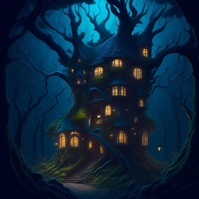 Free ai generated fairytale tree house illustration