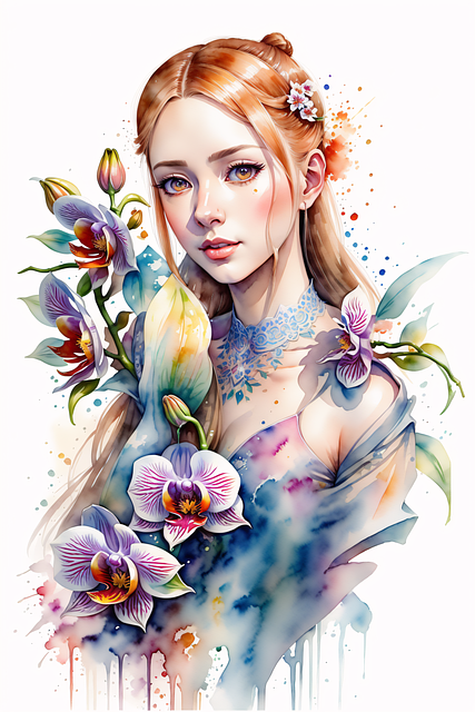 Free woman redhead flower illustration