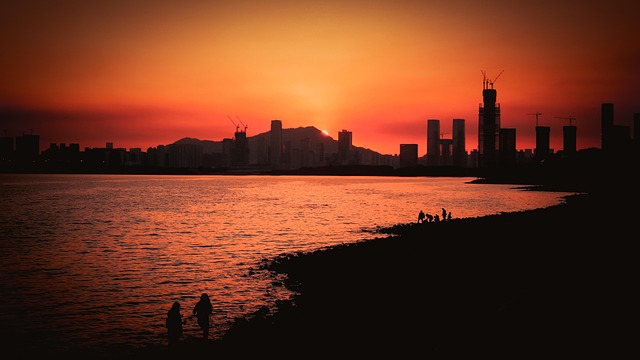 Silhouetten, Shenzhen-Bucht, Strand