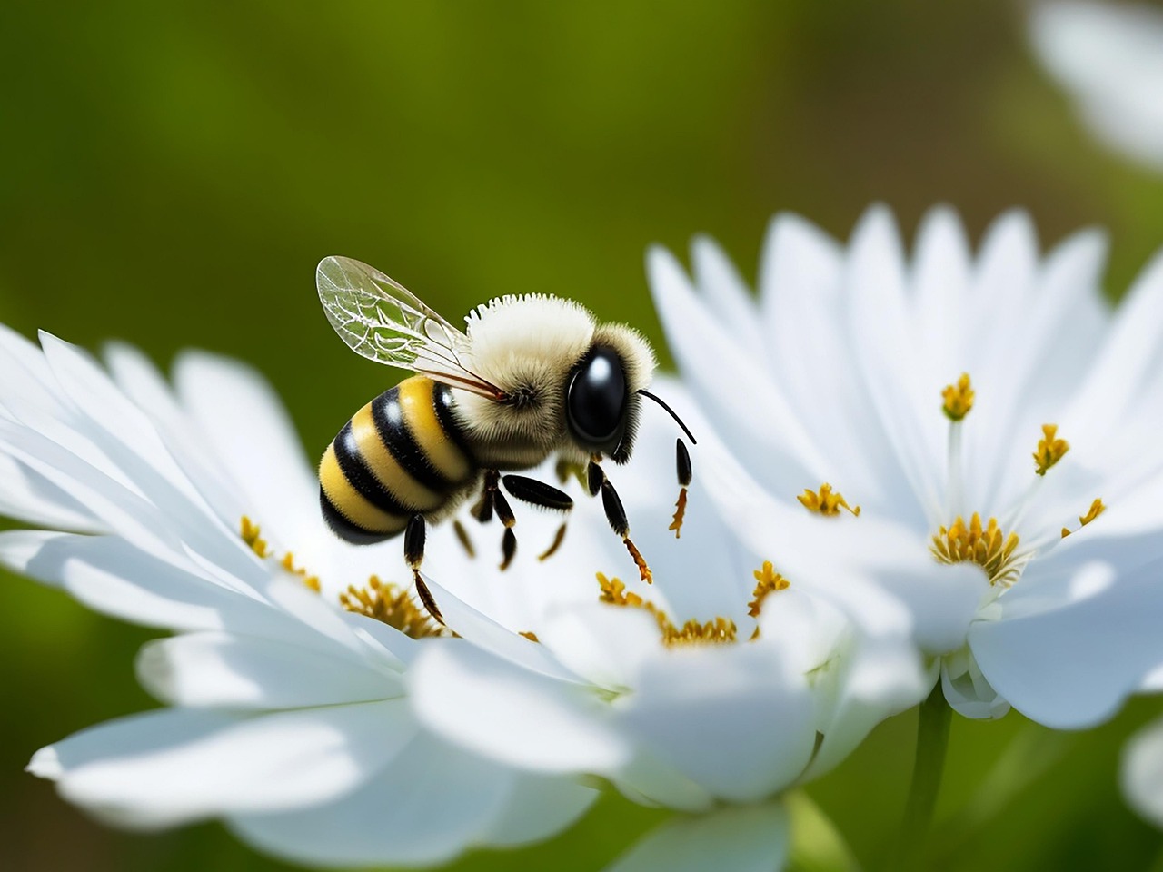Download Ai Generated, Chamomile, Bee. RoyaltyFree Stock Illustration