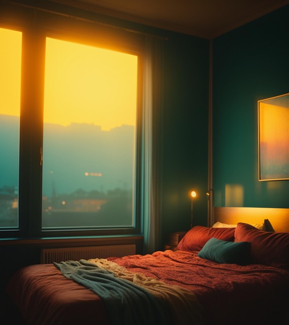 Free ai generated sunset bedroom illustration