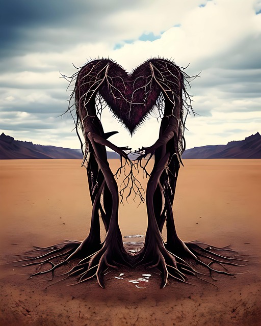 Free ai generated broken heart ripped up roots illustration