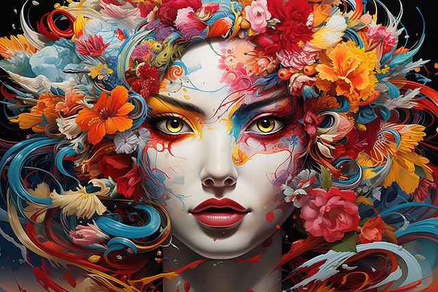 Free ai generated woman flowers illustration