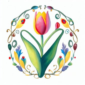 Volkskunstblumen, Aquarelle, Volkskunst