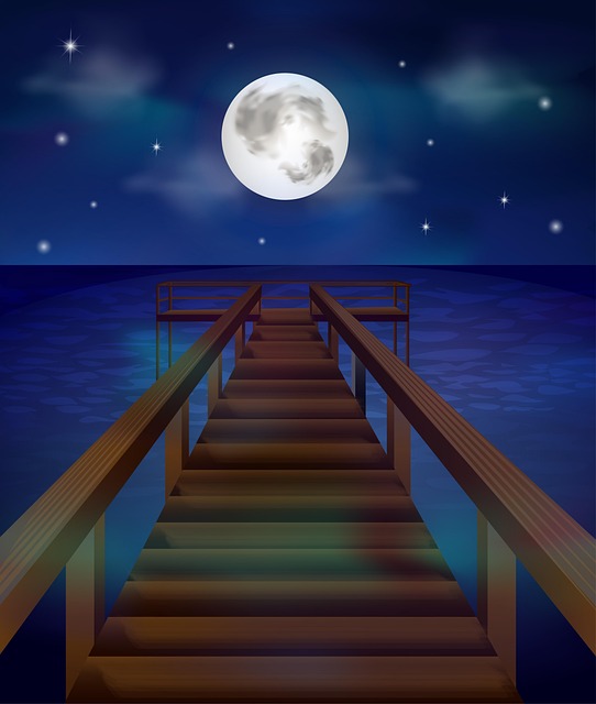 Ponte, Mar, Oceano, Noite, Porta, Lua