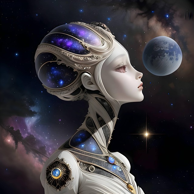 Kosmisch, Frau, Profil, Fantasie, Kunst