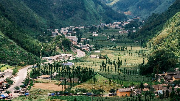 Bjerge, Dal, Landsby, Landskab, Ha Giang