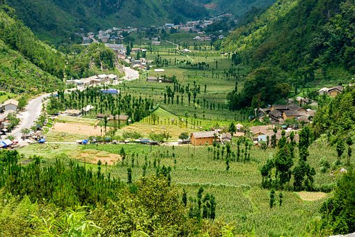 Bjerge, Dal, Landsby, Landskab, Ha Giang