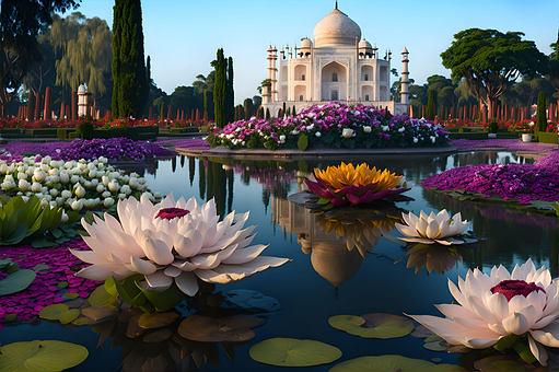 Ai Generiert, Taj Mahal, Lilien, Teich