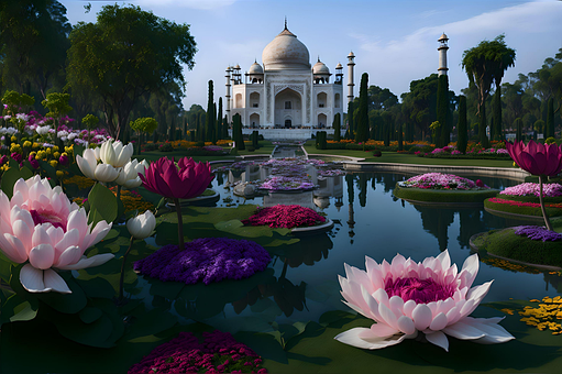Ai Generiert, Taj Mahal, Lilien, Teich