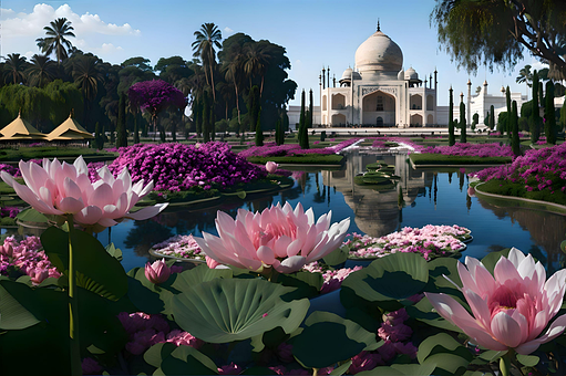 Ai Generiert, Taj Mahal, Lilien, Teich