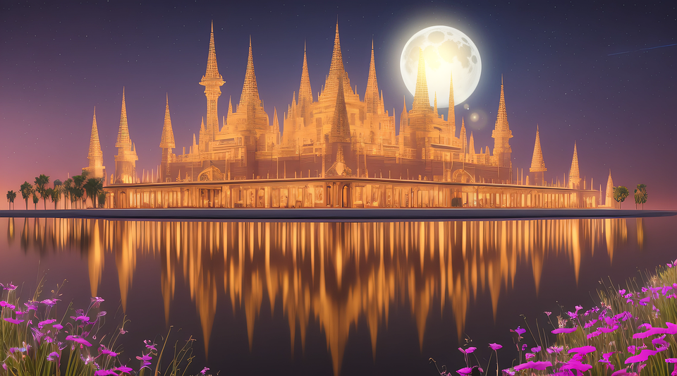 Download Ai Generated, Palace, Full Moon. Royalty-Free Stock