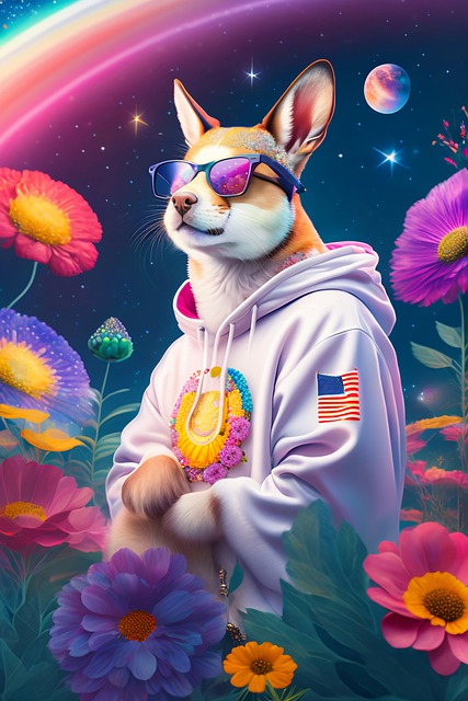 Free surrounded by millions of flowers vibrant pastel colors wearing a floral pattern illustration