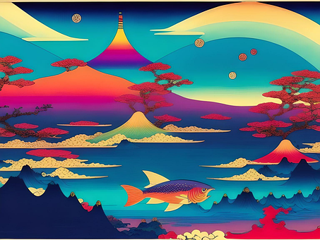 Bunt, Ukiyo-E, Regenbogen, Fische