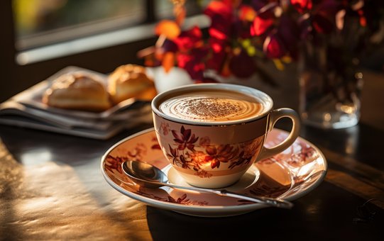 กาแฟ, ดอกไม้สวย, พื้นหลังดอกไม้, ถ้วย