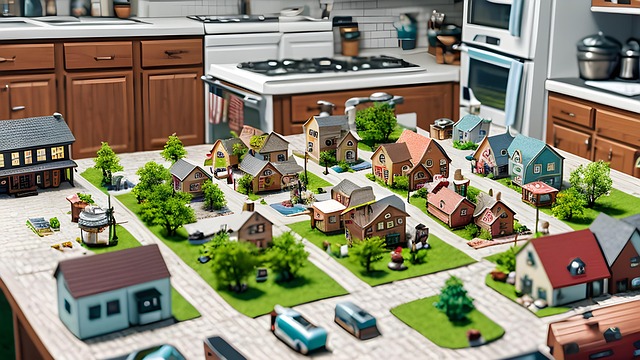 Miniatur, Stadt, Dorf, Küche, Tilt Shift