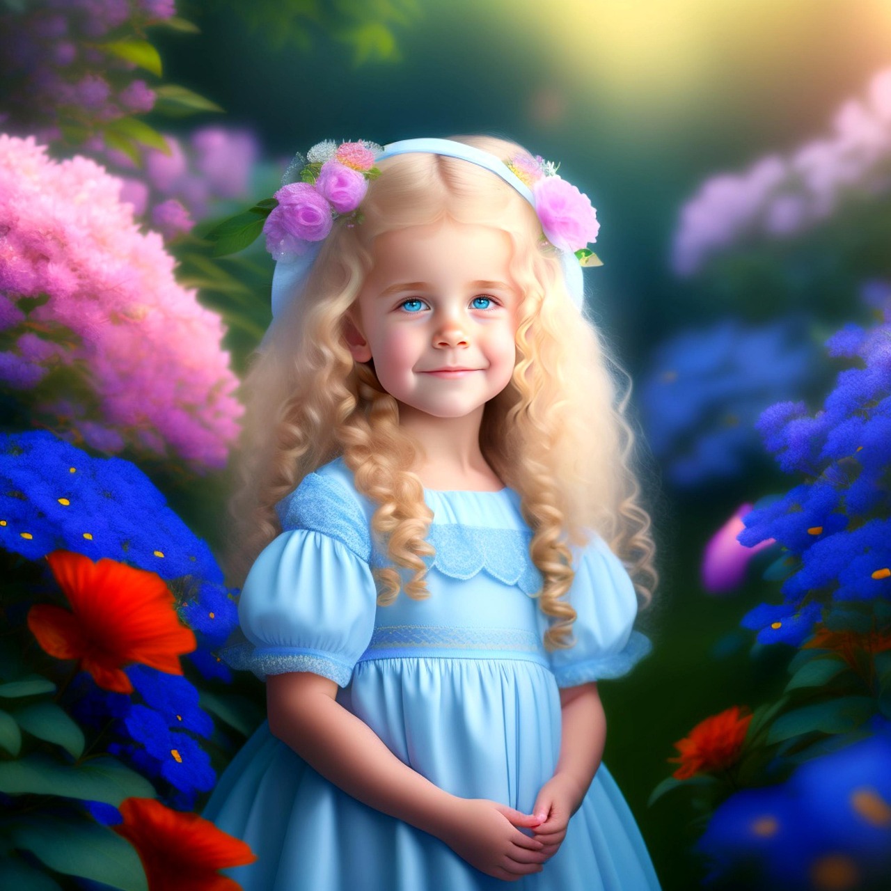Download Ai Generated Little Girl Flowers Royalty Free Stock 