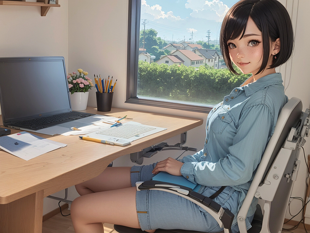Free girl study computer illustration