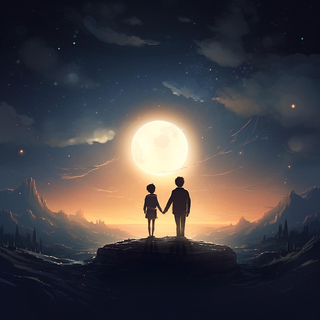 Download free HD stock image of Ai Generated Couple Free ai generated couple moon illustration