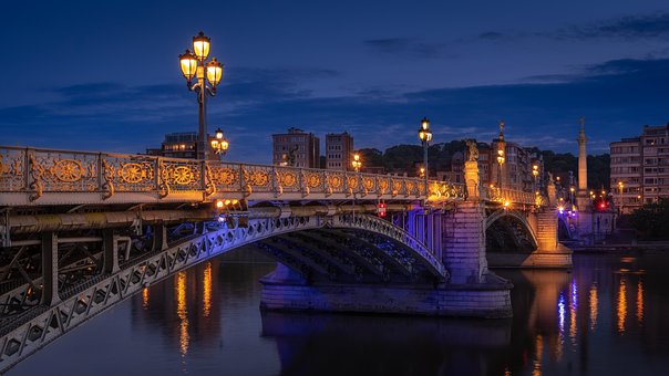 Puente, Río, Noche, Luces, Arquitectura