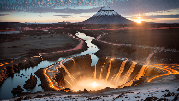 Ai Generiert, Vulkan, Sonne, Eruption