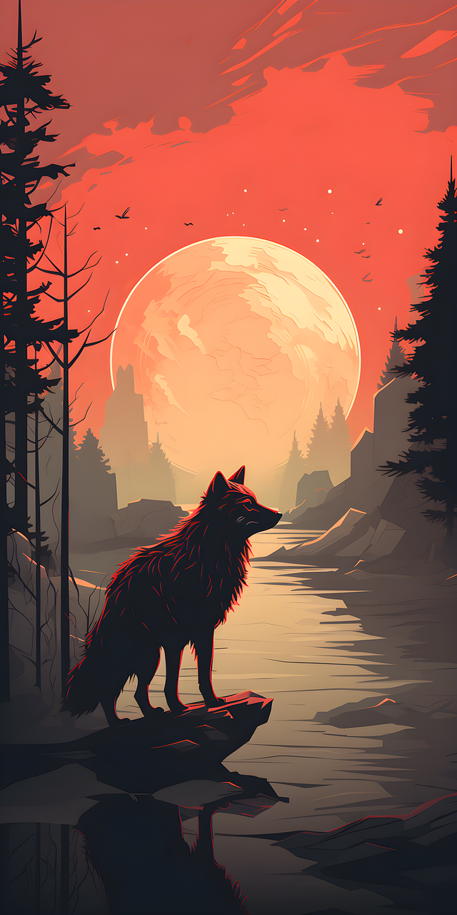 Free ai generated fox full moon illustration