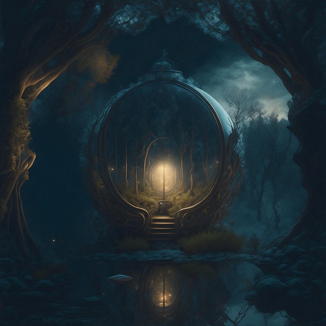 Free night forest ufo illustration