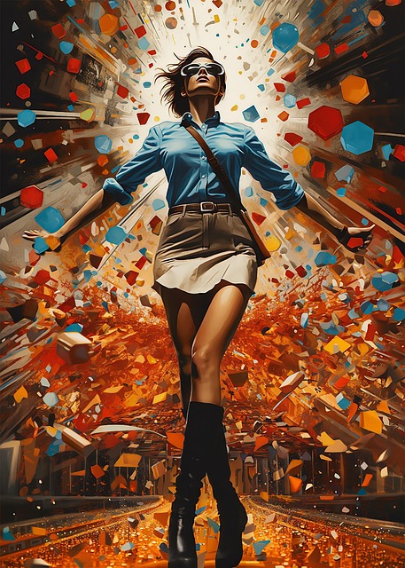 Free abstract painting woman with flower photorealistic cityscapes illustration