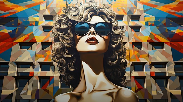 Free woman with sunglasses luxurious geometry hard edge painter illustration