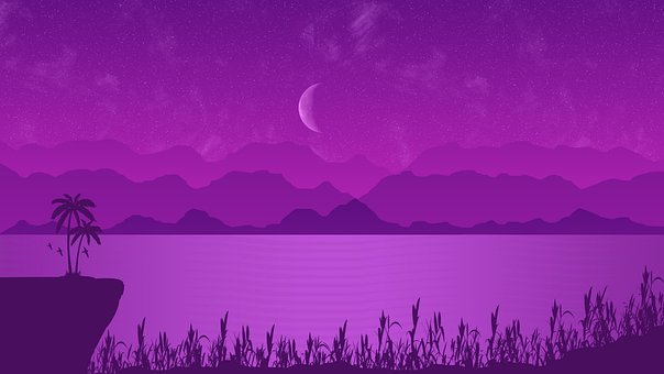 밤하늘, 강, 자연, 밤, 우주, 해변, 바다, 달, 자주색, 배경