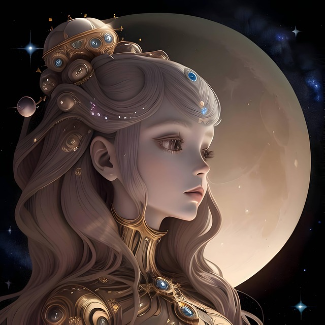 Kosmisch, Frau, Mond, Fantasie, Platz