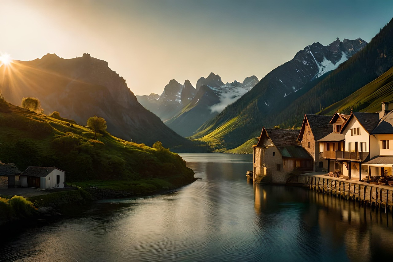 Download free HD stock image of Ai Generated Sunset Free ai generated sunset river illustration