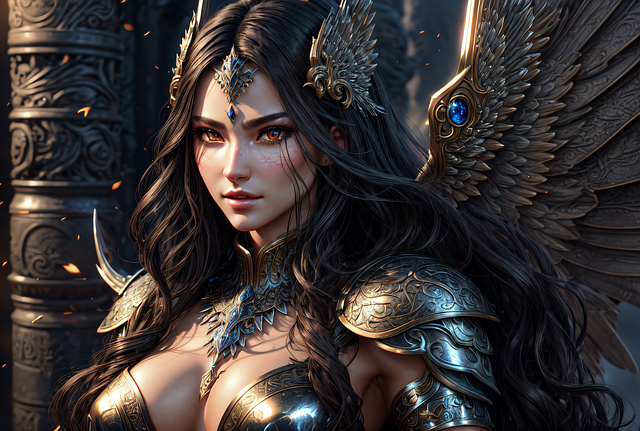 Ángel, Diosa, Guerra, Alas, Dorado, Aire