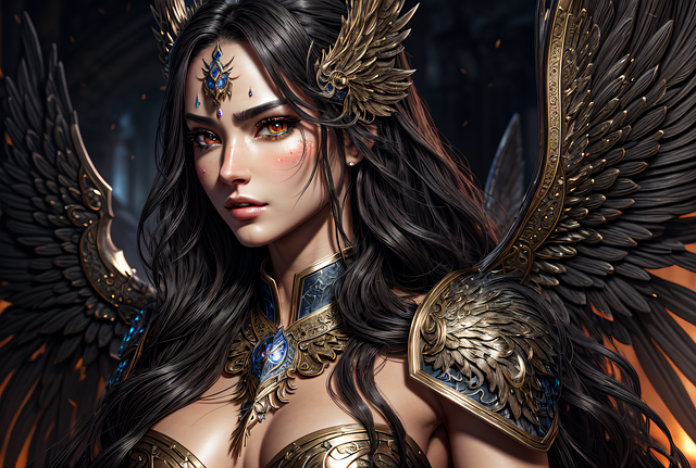 Ángel, Diosa, Guerra, Alas, Dorado