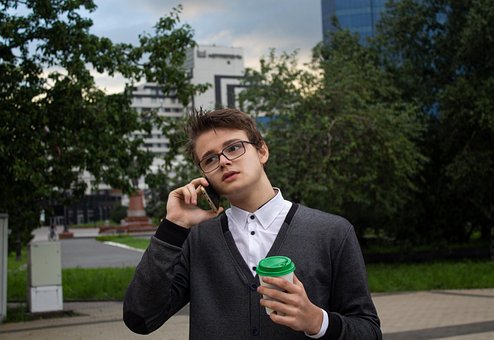 Mens, Telefoon, Zakenman, Leerling, Slim
